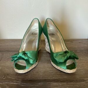 STUART WEITZMAN Green Satin Espadrille Wedges w/Bow, Size: 6.5